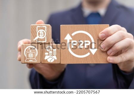 Concept of P2P Peer To Peer Web Technology. Cryptocurrency money exchange service. P2P lending.