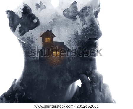 A concept paintography portrait of a man on a white background