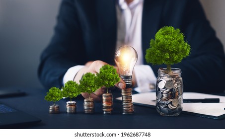 Concept of pass and increase of renewable energy. Alternative sources of energy. Green energy, eco energy. Eco business investment - Shutterstock ID 1962687748