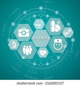 Concept Of Patient Care, Safety, Experience And Satisfaction. Medical Client Centred. Medicine Customer Focus. Healthcare Client-oriented Background.