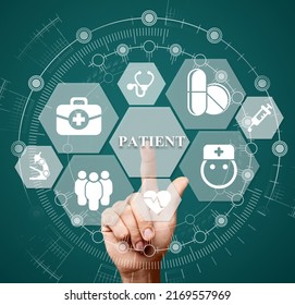 Concept Of Patient Care, Safety, Experience And Satisfaction. Medical Client Centred. Medicine Customer Focus. Healthcare Client-oriented Background.
