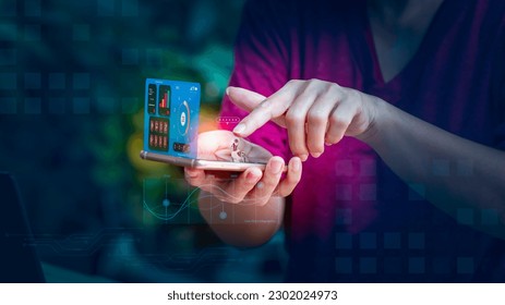 Concept People Using AI Chatbot Connect. Computer Mobile Application Using Artificial Intelligence Chatbot Automatically Reply Online Messages. smart home technology in daily life