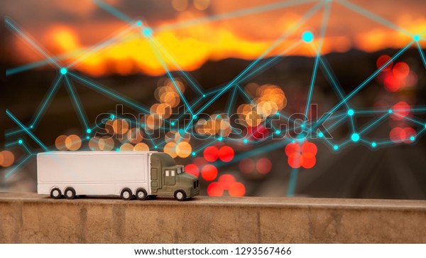 Concept photo of\
e-mobility, electric truck, transport of the future for lower\
carbon dioxide\
emissions