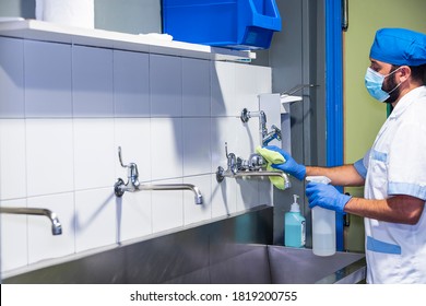 Concept Photo Of A Hospital Worker Doing Cleaning In Operation Room