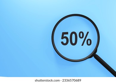 Concept photo - searching for sale price. 50% off. Blue background