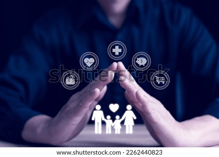 The concept of planning to create stability for the family in the future. Finance Business and Investment family planning Life and health insurance To have well-being and sustainability.
