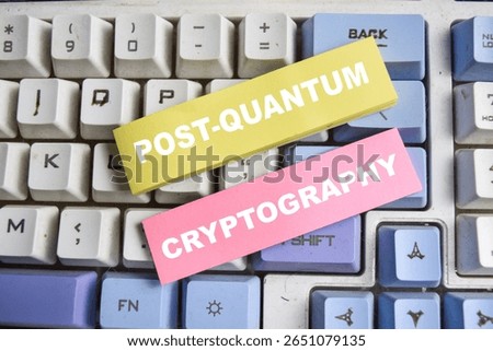 Concept of Post-quantum cryptography write on sticky notes isolated on keyboard.