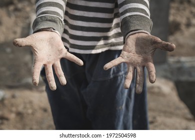 Concept Of Poverty And Child Labor, Children Who Are Working On Construction Sites ,  Against Child Labor, Poor Children,  Construction Work, Violence Children And Trafficking Concept