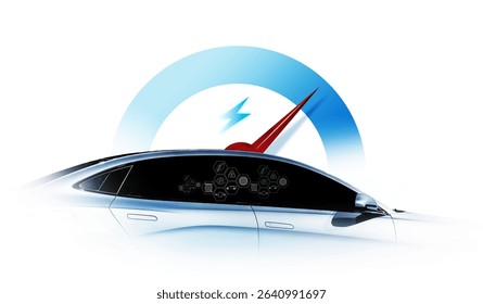 Concept of Power cable pump plug in charging power to electric vehicle EV car with icon save the world.