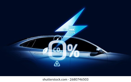 Concept of Power cable pump plug in charging power to electric vehicle EV car with icon save the world.