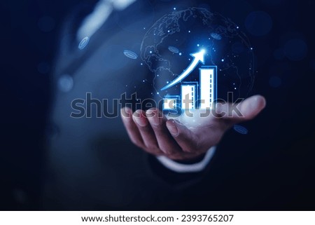 Concept presenting the technology business Graph of revenue generated by laptops, process overview, total enterprise average for the year