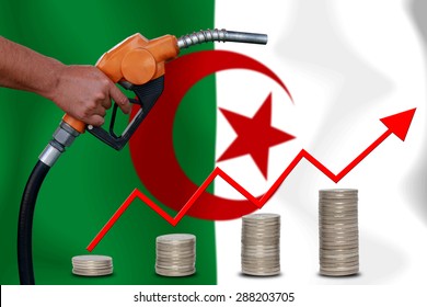 Concept Price Of Gas Or Oil On Algeria Flag Background.