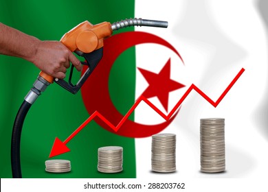 Concept Price Of Gas Or Oil On Algeria Flag Background.