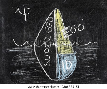 Concept psychology unconscious, iceberg on black chalkboard, blackboard texture