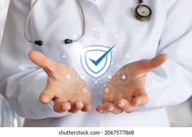 The Concept Of The Quality Of Medical Care. The Doctor Shows A Guarantee Of High-quality Performance Of Services.