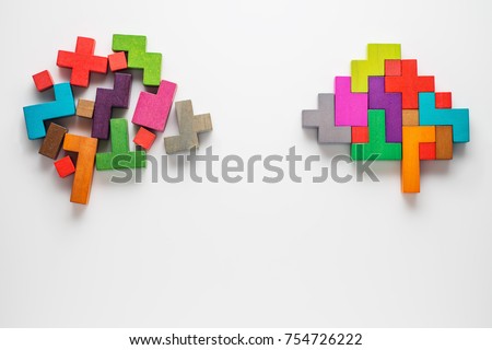 The concept of rational and irrational thinking. Colourful shapes of abstract brain for concept of idea and teamwork. Different thinking. Creative business concept.