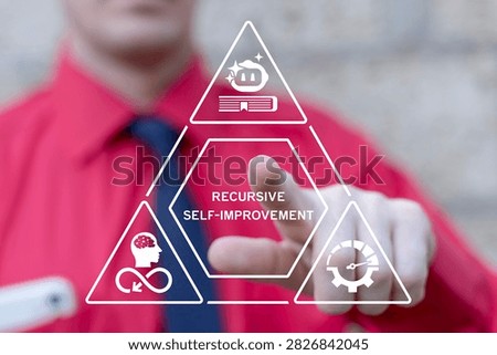 Concept of recursive self-improvement AGI technology. Artificial super intelligence agent. Recursive self improvement.