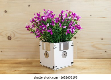 Concept Recycle Floppy Disk, Flower In Disk Box, Creative Objects Used For Obsolete Furniture 