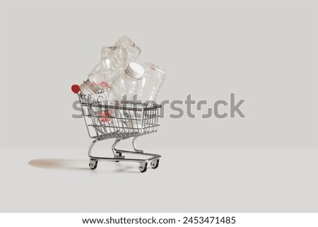 Concept reducing use of plastic. Return of deposit for plastic bottle.  Recycling plastic. Copy space
