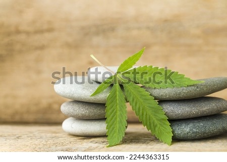concept relax spa cbd leaf and pebbles