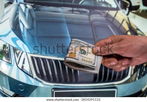 concept of rent or buy new car. finance concept.\
dollar  in male dollar