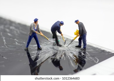 Concept, Repair Team, Phone Screen Repair, On A White Background