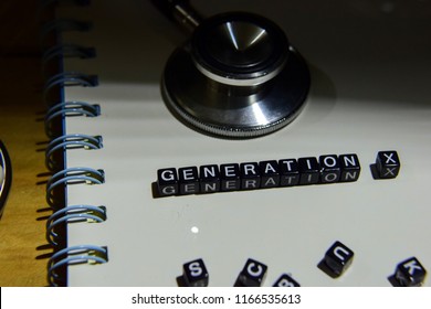 Concept Retro Of Generation X On Wooden Cubes With Stethoscope, Book