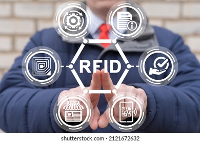 Concept Of RFID - Radio Frequency Identification Communication Modern Shopping. RFID Chip Tag Technology.