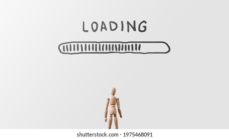 Concept of a robot looking at a loading bar.