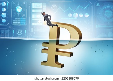 Concept of rouble devaluation and economic crisis - Shutterstock ID 2208189079