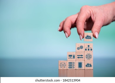 Concept of SaaS with icons on wooden cubes - Shutterstock ID 1842513904