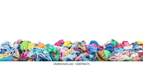 Concept Of Sale. Big Pile Of Clothes On A White Background. Donation