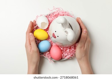 Concept of saving money for easter holidays, top view