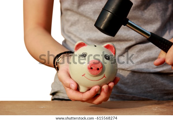 Concept of saving money for
house and car, piggy bank,Hands of business ,Business Finance and
Money concept,Save money for prepare in the future on white
background