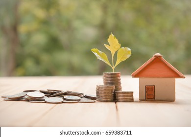 Concept of saving money for a house.Business Finance and Money concept,Save money for prepare in the future.Trees growing on coin
 - Shutterstock ID 659383711