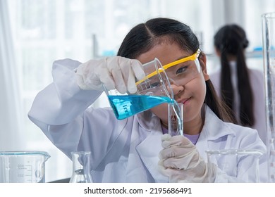 Concept Of Science Education In Lab.  Children Learning In Lab With Experiments. Concept Of Science Education Research In Lab.