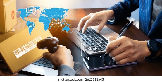 El concepto de vender productos y servicios en línea en todo el mundo
