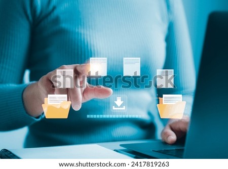 Concept of sending documents over the internet Data transfer, transfer data files between folders, backup data, exchange files in folders, DMS loading virtual documents to another folder.