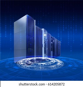 concept series mainframes of data center in technological cyberspace background. futuristic techno design on background of fantastic supercomputer