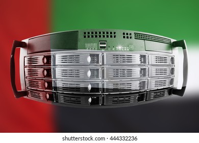 Concept Server with the Flag of UAE for use as local or country internet and hardware security image idea