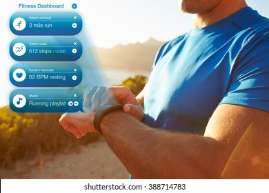 Concept Shot Of Man Checking Notifications On Health Tracker