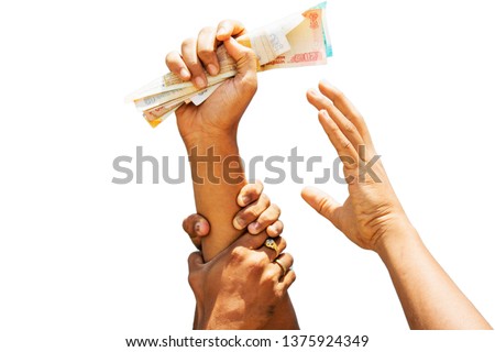 Concept showing of Greed for money, Hands trying to grab money from another perosn hands. Foto stock © 