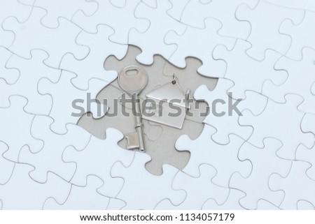 concept site or home area, key chain shape home and lock in the middle of the puzzle