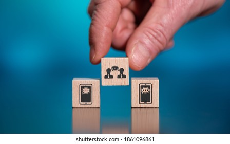 Concept Of Social Selling With Icons On Wooden Cubes