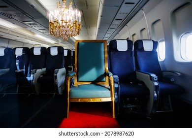 Concept Of Special Royal Seat Throne In The Airplane, With Luxury Business Or First Class