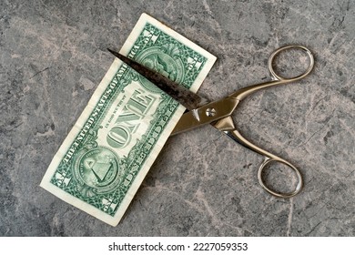 Concept of spending money - scissors cut money of USA - Shutterstock ID 2227059353