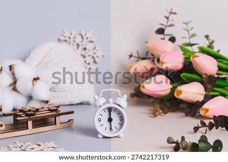The concept of the spring equinox, the time between snow and flowers