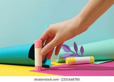 Concept of stationery accessories, glue with space for text