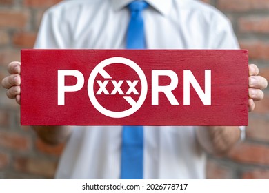 Concept of stop porn. Adult content only. Ban online porn site. Sex and websites. Stop watch porn campaign, mature video warning.