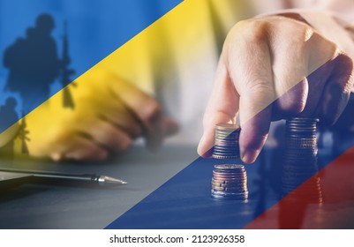Concept of strained relations between Ukraine and Russia.
Military issues and the concept of war. - Shutterstock ID 2123926358